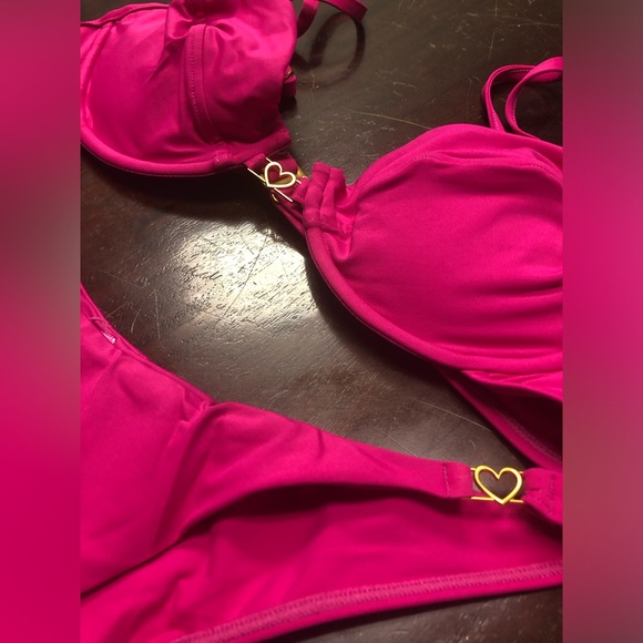 NWT L*Space FULL SET Ziggy Stardust Hot Pink Gold Heart Detail Top + Bottom - Picture 5 of 11